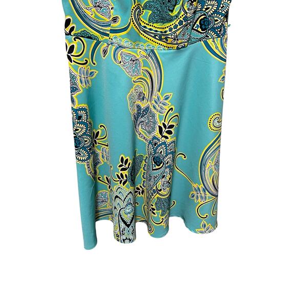 AGB Womens Dress 14 Teal‎ Floral Paisley Fit Flare Mid Length Boho Retro Mod - Picture 7 of 13